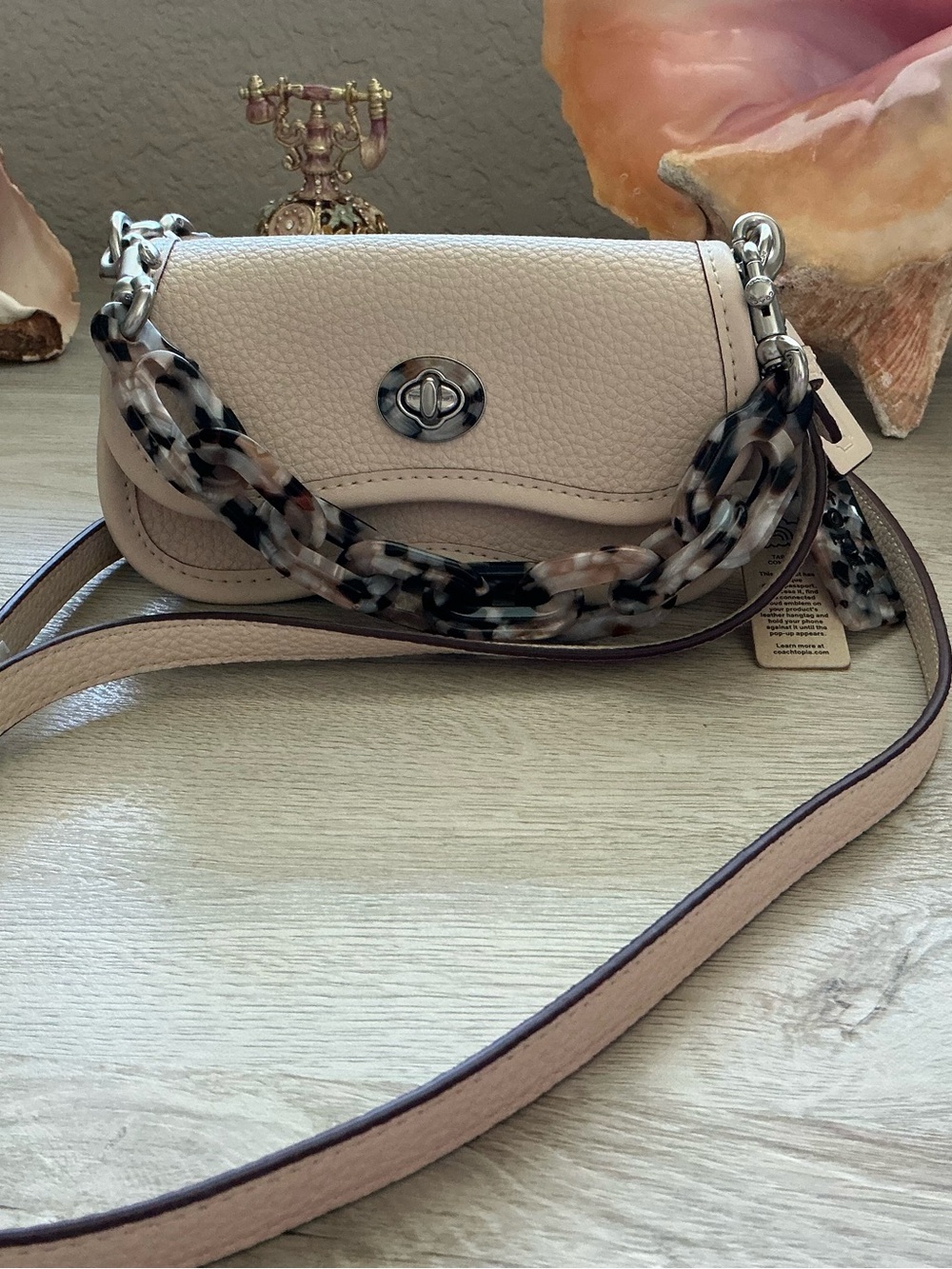 COACHTOPIA Pebbled Leather Crossbody in Light Blush with Tortoiseshell Handle